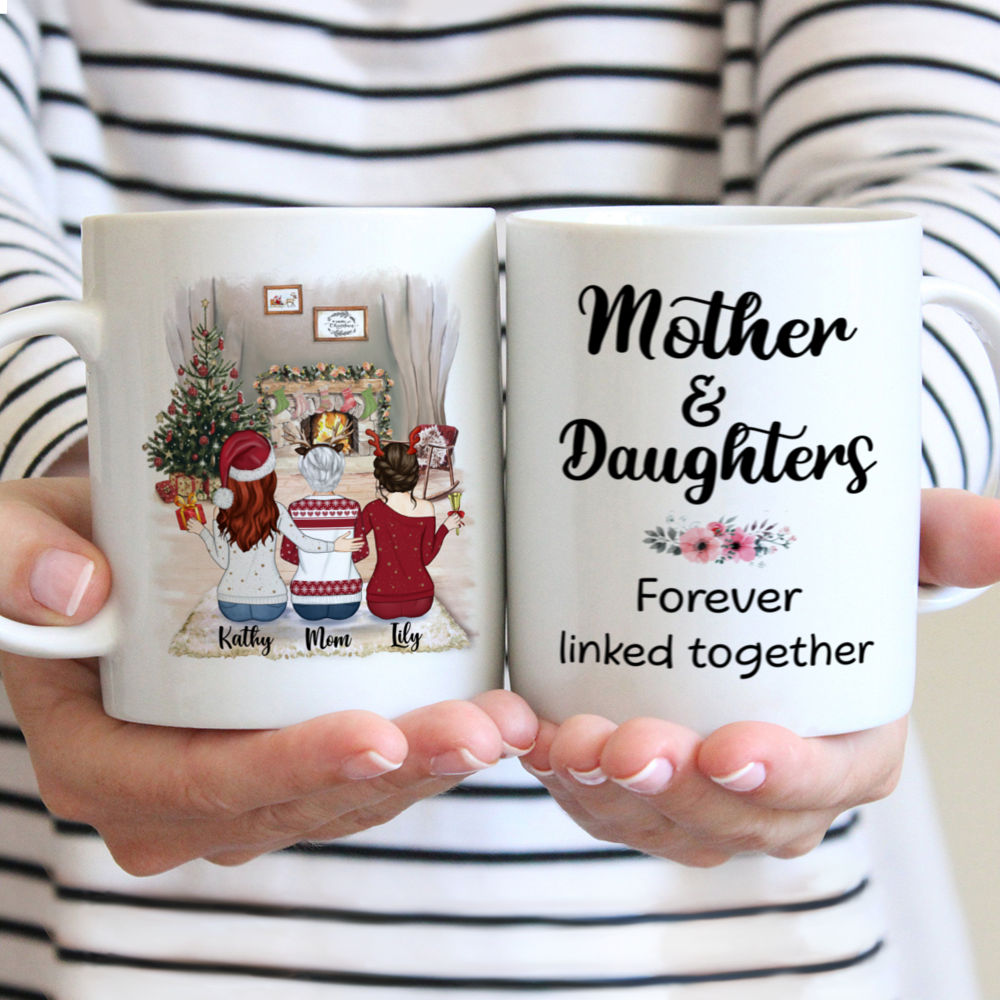 Personalized Mug - Mother & Daughter Mug - Mother & Daughters Forever Linked Together (DF)