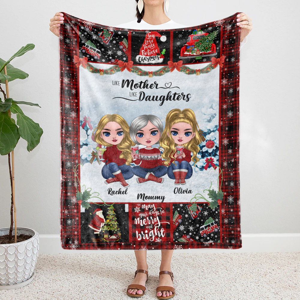 Personalized Fleece Blanket - Like Mother Like Daughter (Christmas Theme)