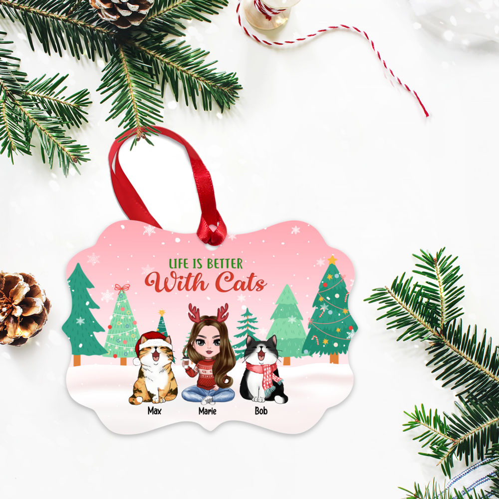 Personalized Ornament - Xmas Cat Ornament - Life is better with Cats_2