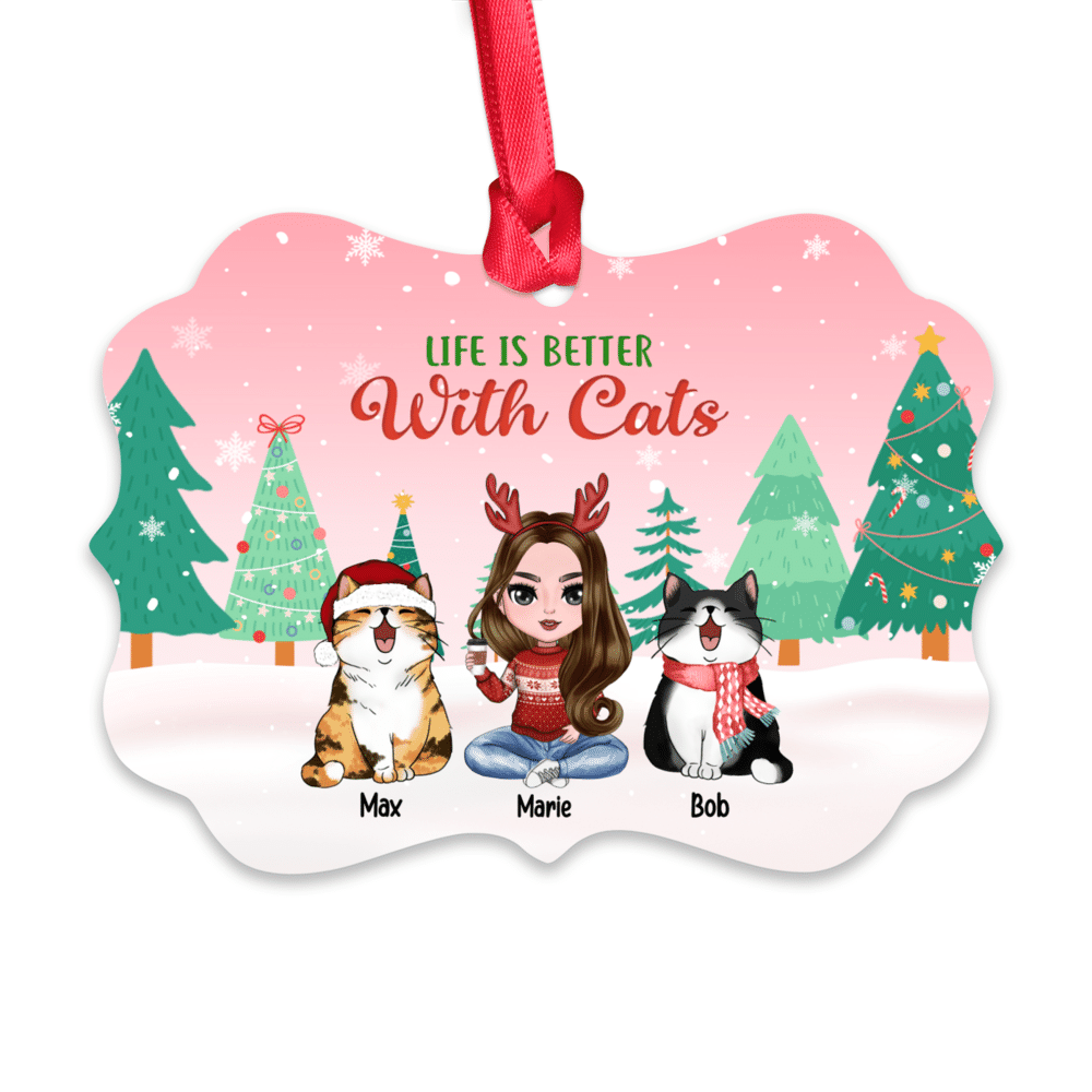 Personalized Ornament - Xmas Cat Ornament - Life is better with Cats_1