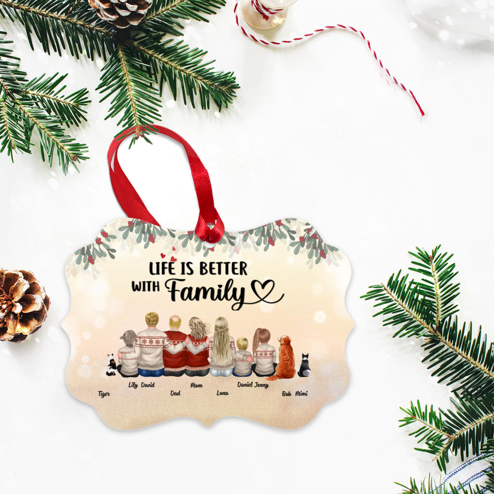 Personalized Ornament - Big family with pets - Life is better with Family_2