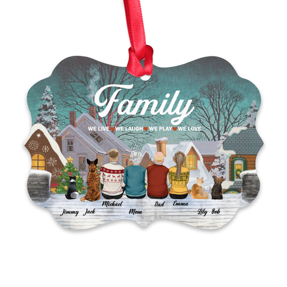 Family with pets - Family, we live, we laugh, we play, we love - Custom Ornament ( Christmas Gifts For Women, Man, Family Members)
