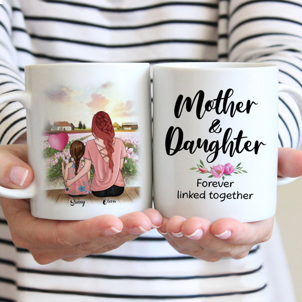 Personalized Mug - Mother&Children - Mother & Daughter Forever Linked Together