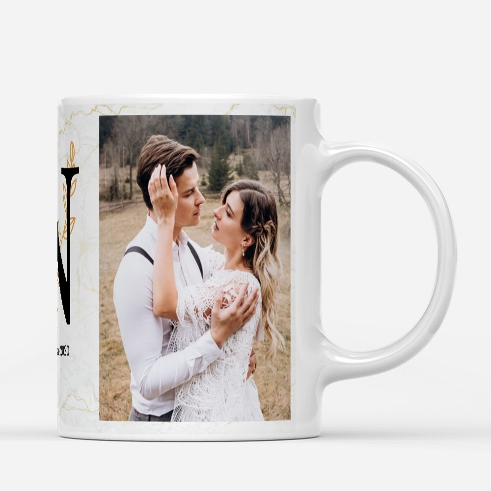 Photo Mug - Classic Foliage Monogram - Couple Photo Gifts, Wedding, Anniversary, Engagement, Valentine Gifts For Couples - Personalized Photo Mug_1