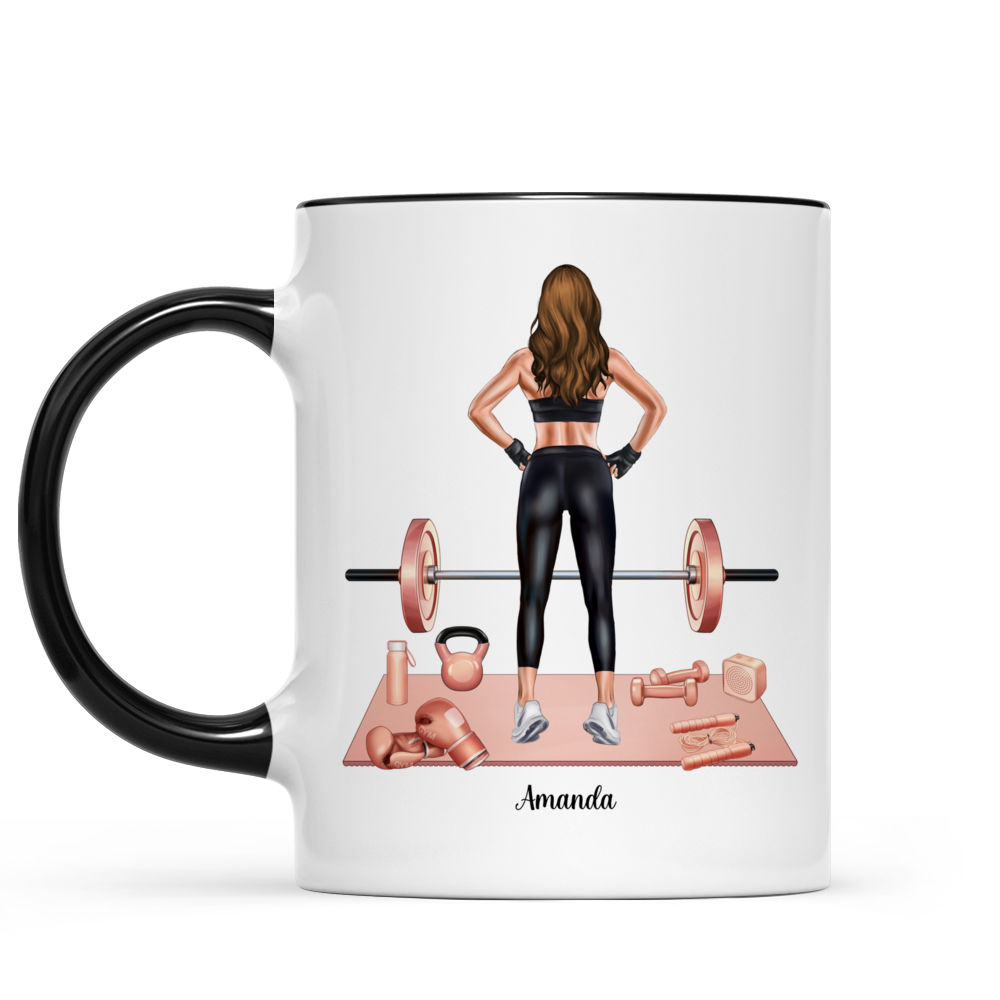 Fitness mugs fitness coffee mug - Real girls have muscles- fitness cups  fitness cup fitness gifts (11oz) Black