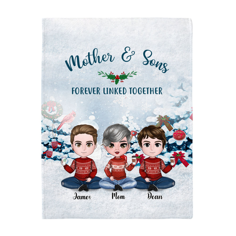 Personalized Blanket - Christmas Dolls - Mother & Children - Mother And Sons Forever Linked Together_2