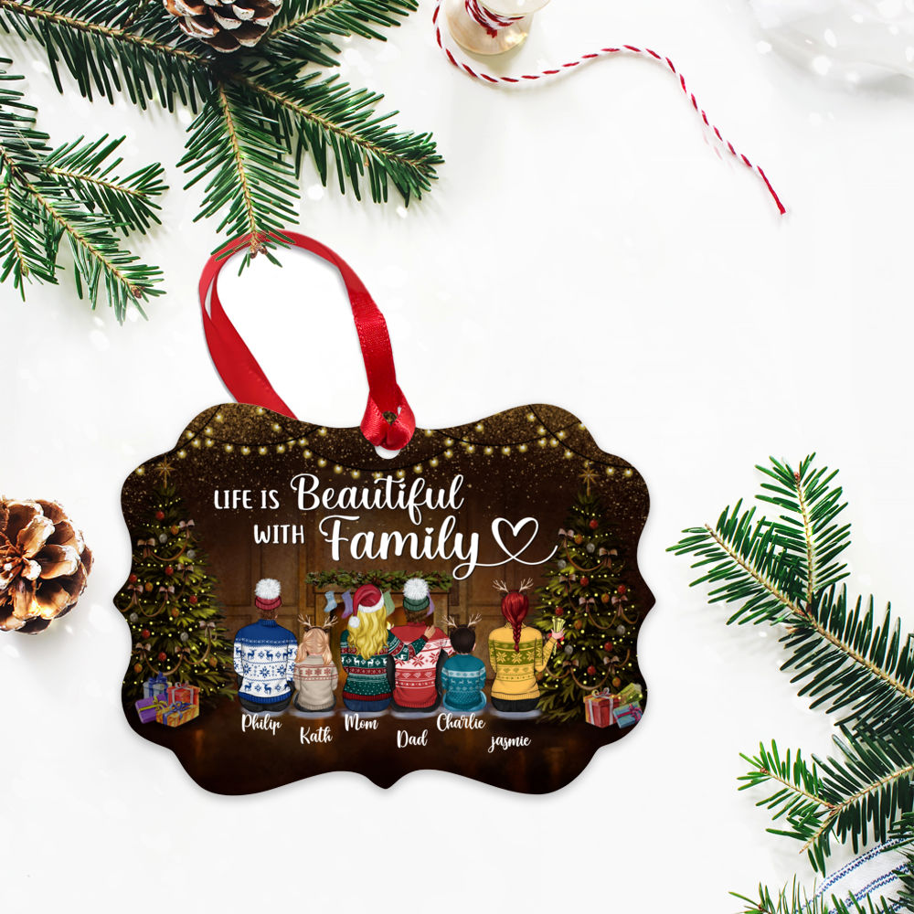 Personalized Ornament - Christmas Gifts - Family (Up to 9 Members) - Life is beautiful with family (T10115) (Custom Ornament -Christmas Gifts For Women, Men, Family Members)_2