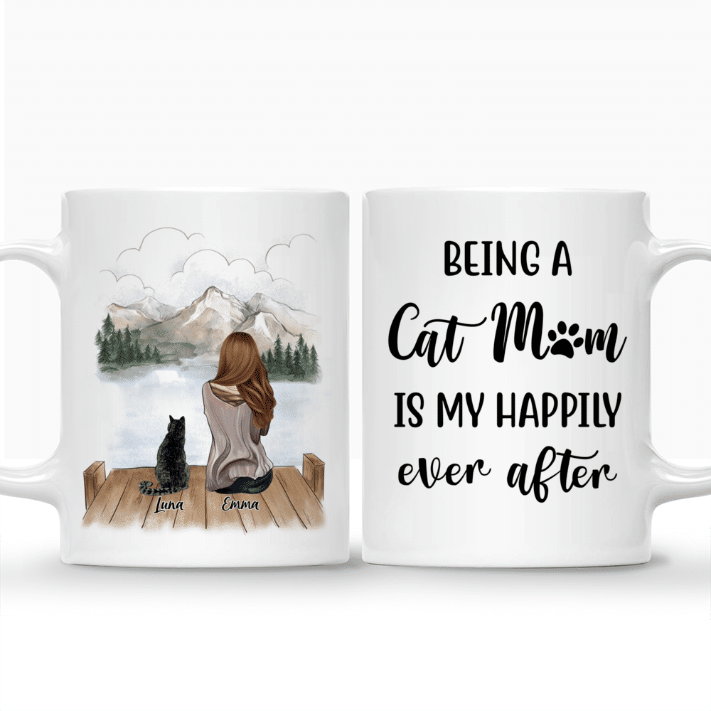 Personalized Mug - Girl and Cats - Being A Cat Mom Is My Happily Ever After_3