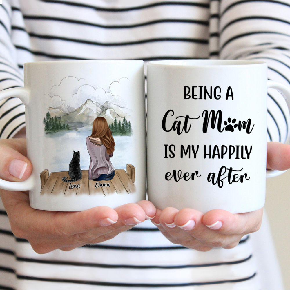 Personalized Mug - Girl and Cats - Being A Cat Mom Is My Happily Ever After