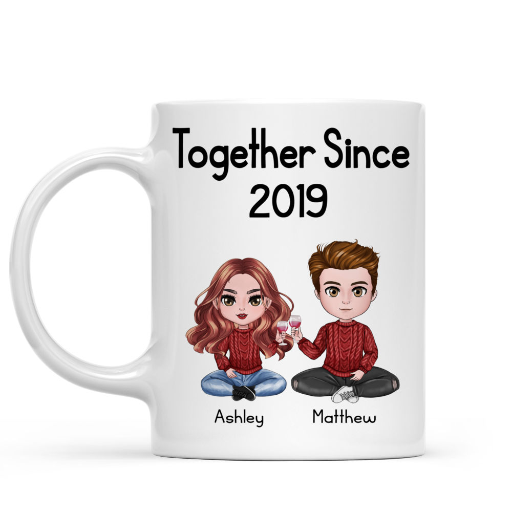 Personalized Mug - Couple Mug - Together Since - Doll Couple Sitting - Valentine's Gifts, Couple Gifts, Gifts For Her, Him