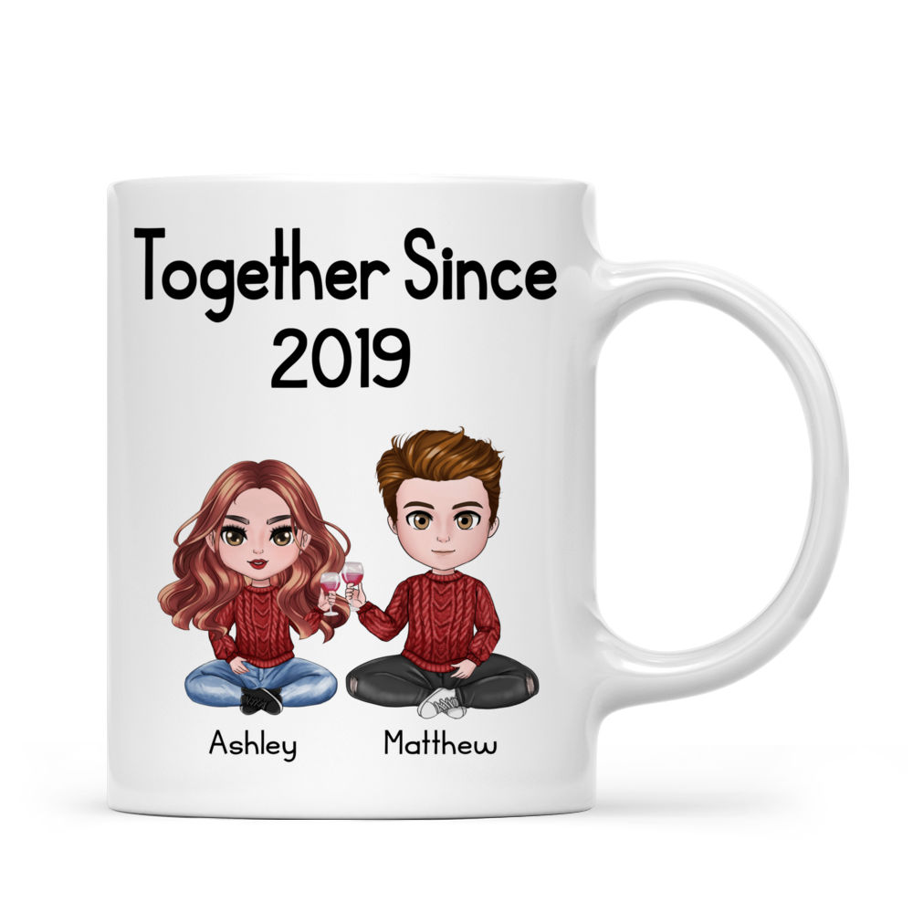 Personalized Mug - Couple Mug - Together Since - Doll Couple Sitting - Valentine's Gifts, Couple Gifts, Gifts For Her, Him_1