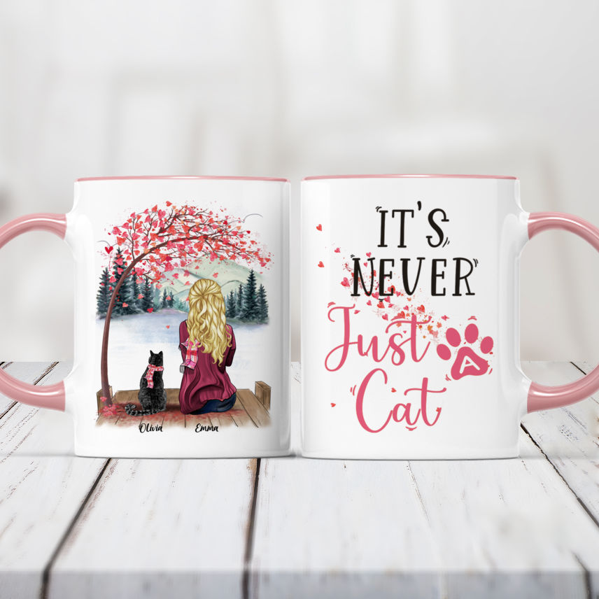 Girl and Cats Christmas Personalized Mug - Name, skin, hair, cat, back –  Giftymize™️