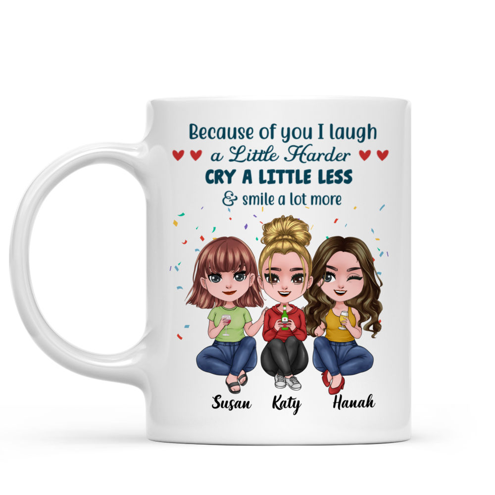 Personalized Mug - Up To 5 Dolls - Casual - Because of you i laugh a little harder cry a little less and smile a lot more (T11151)_1