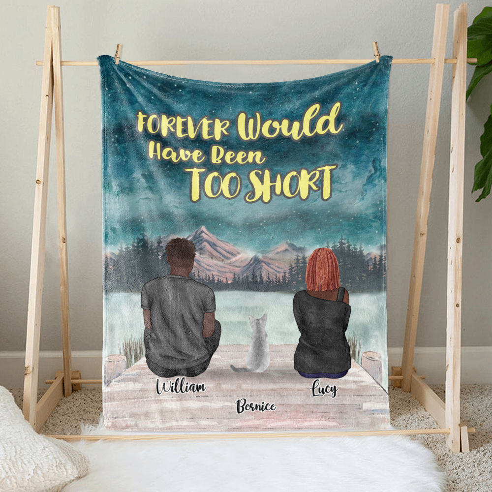 Personalized Blanket - Couple and FurReal Blanket - Man/Women, Dog and Cat - I Love You To The Moon And Back_1