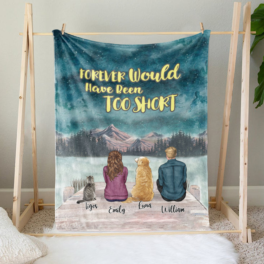 Couple and FurReal Blanket - Man, Women, Dog and Cat - Forever world have been too short - Personalized Blanket_1