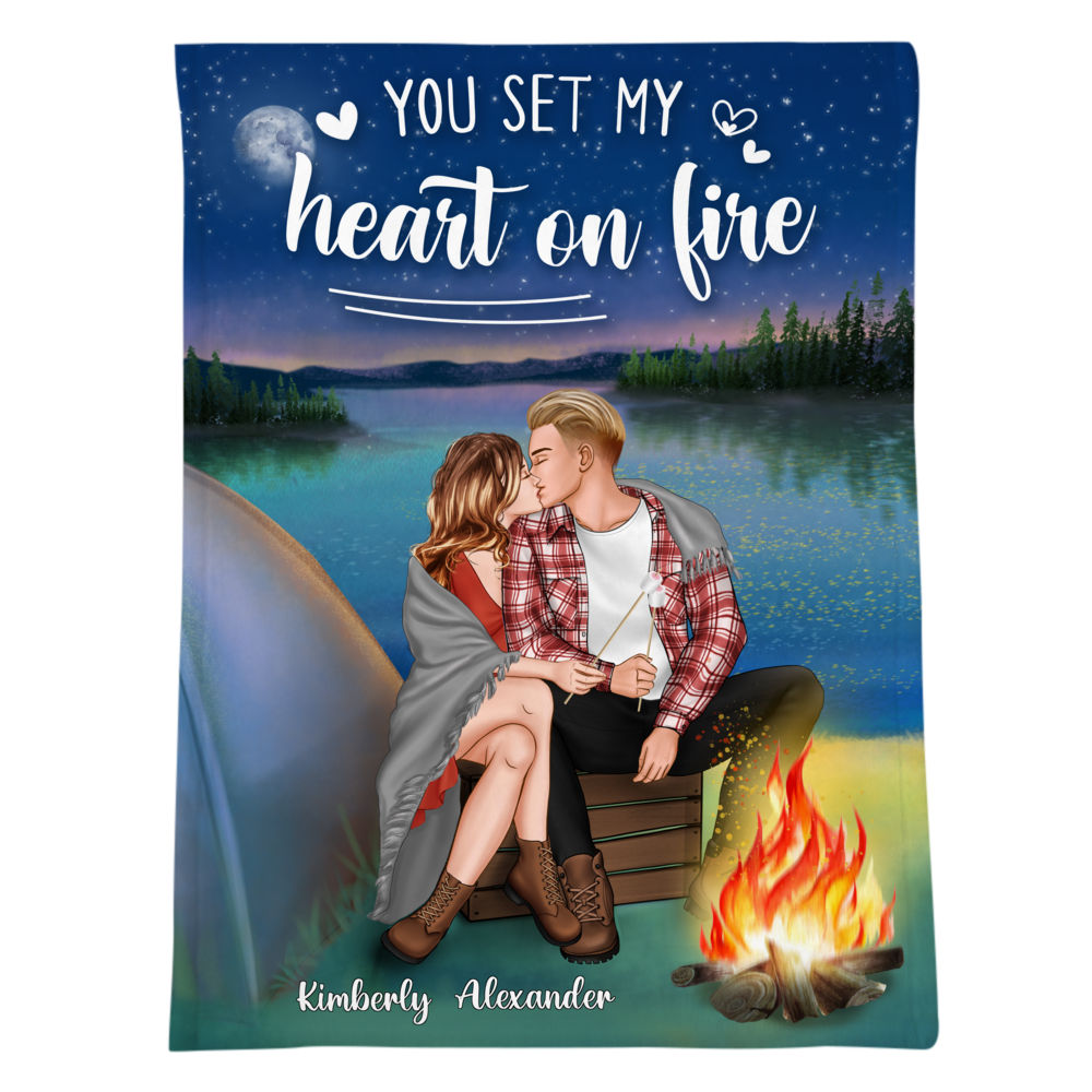 Personalized Blanket - Camping Couple - You set my heart on fire_2