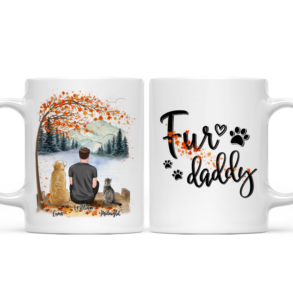 Women/Man/Boy/Girl and Cat/Dog - Fur Daddy - Orange Color Tree (Custom Mug For Dog Lover/ Cat Lover/ Pet Lover)