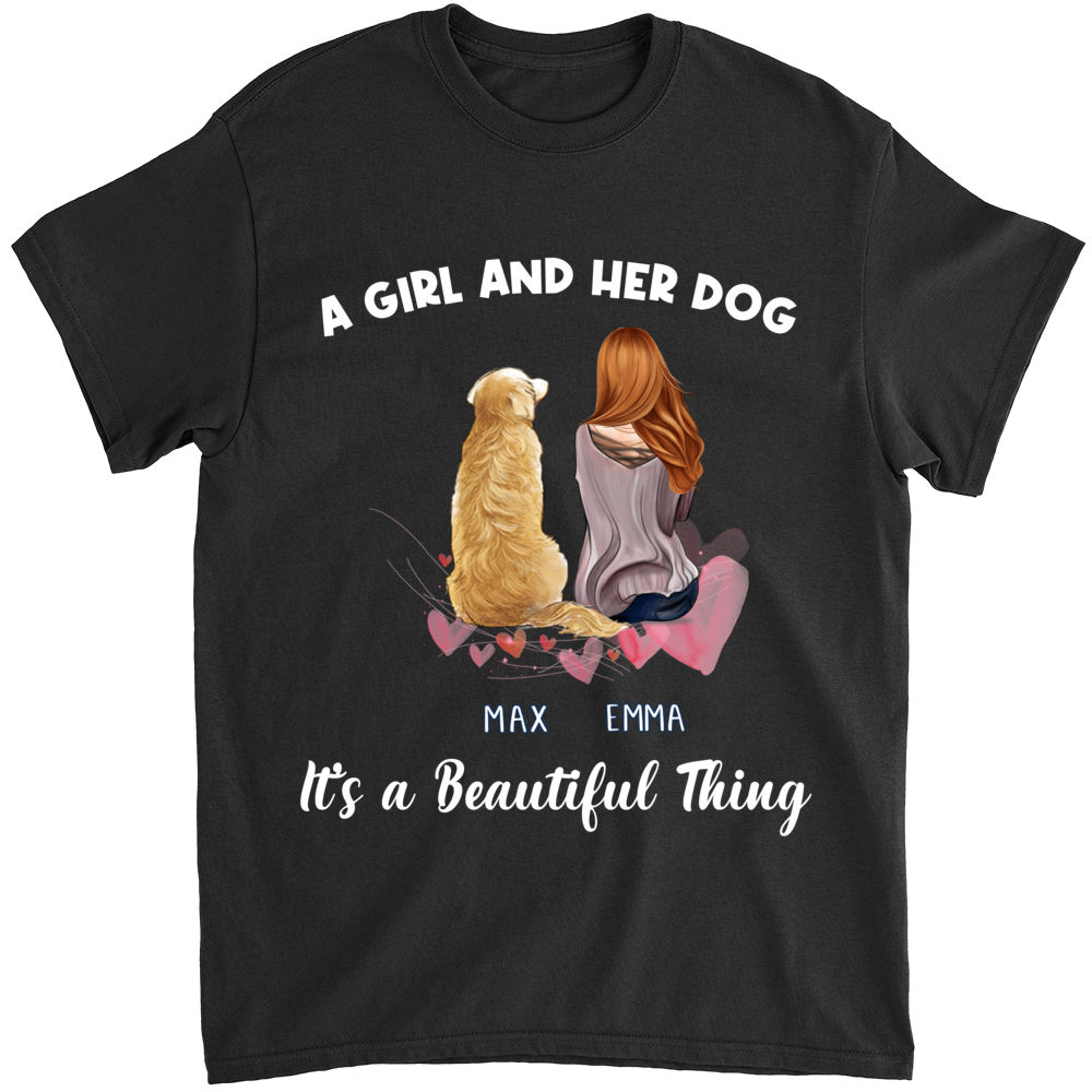 Gossby Personalized Classic Tee Black S - Girl and Dogs Shirt - A Girl and Her Dog, It's A Beautiful Thing