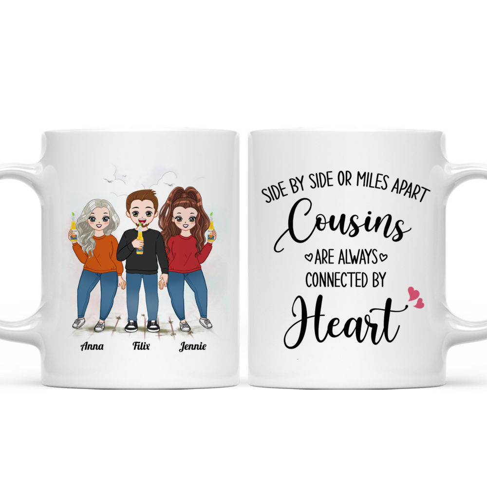 Cousins Mug - Side By Side Or Miles Apart Cousins Will be Always Connected By Heart - Personalized Mug_3