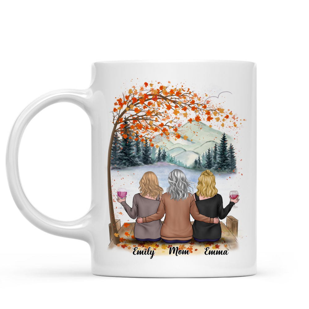 Mother & Daughters - Side by side or miles apart Mother & Daughter will always be connected by heart - Autum Pink - Personalized Mug_1