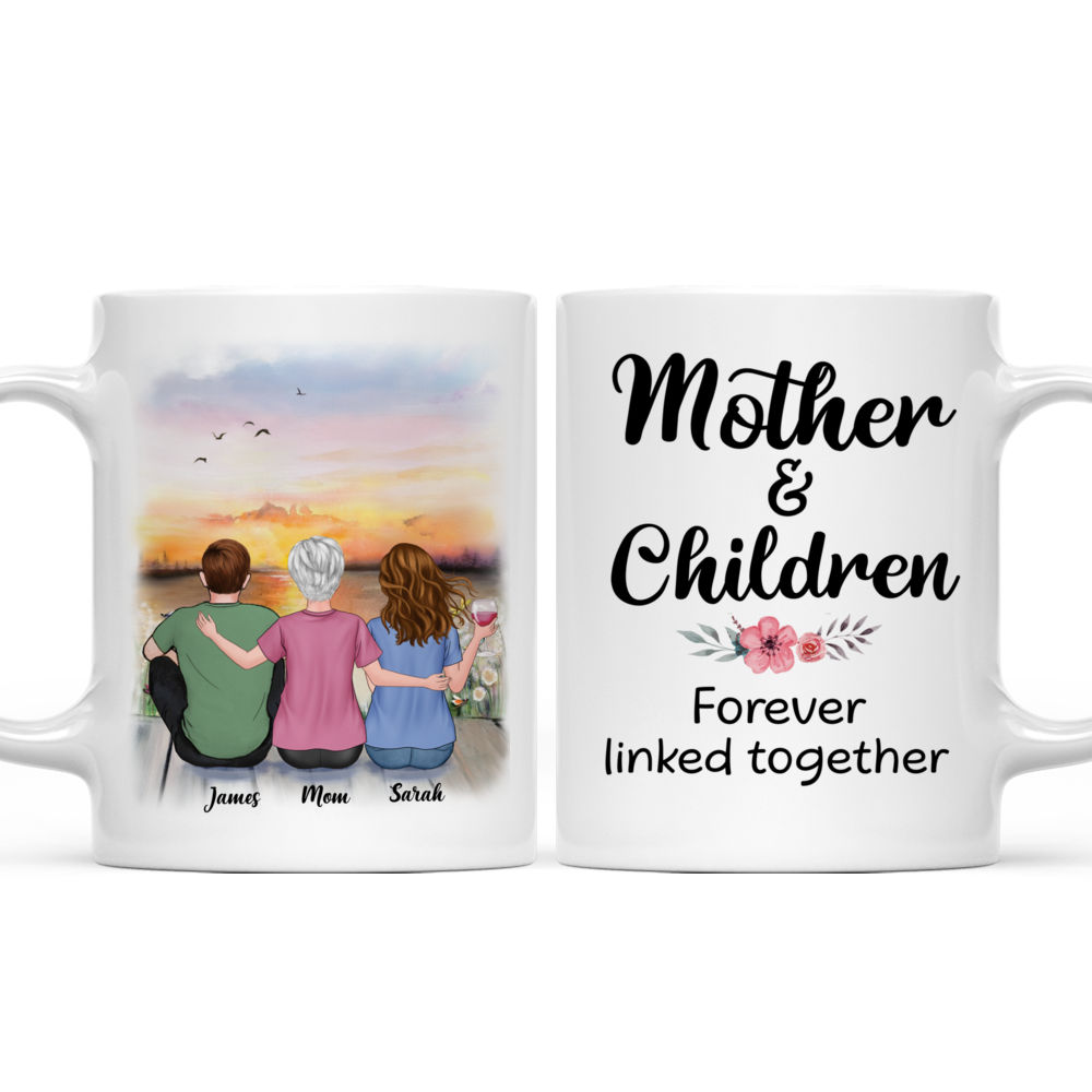 Personalized Mug - Mother & Daughters - Mother And Children Forever Linked Together (11516)_3