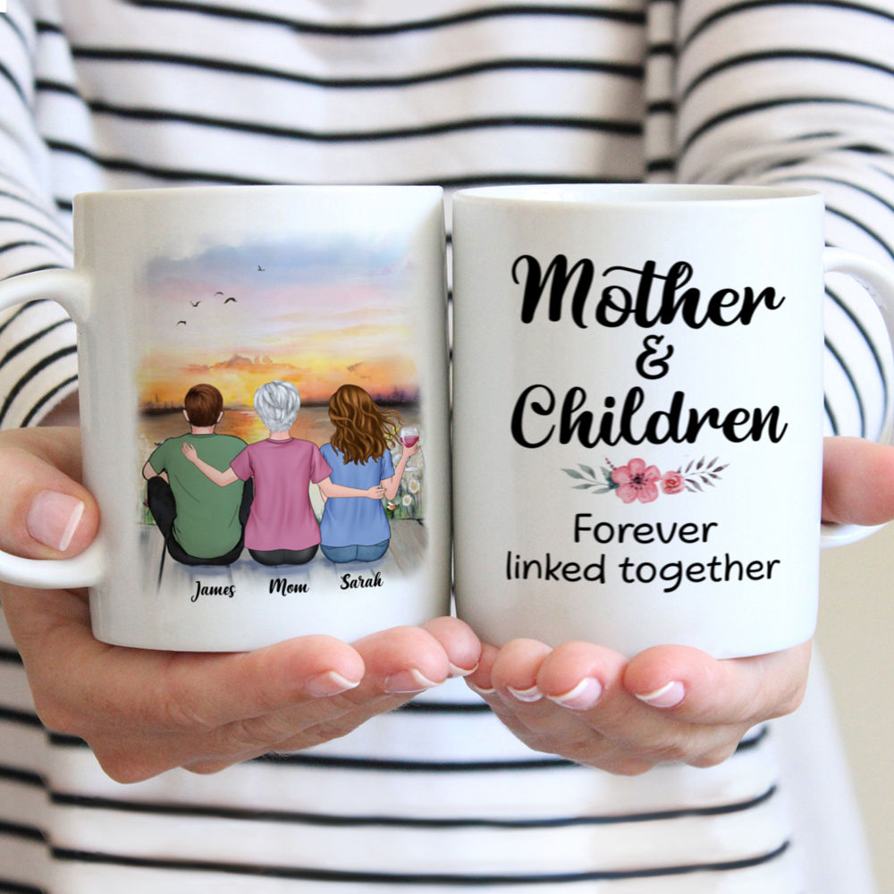 Personalized Mug - Mother & Daughters - Mother And Children Forever Linked Together (11516)