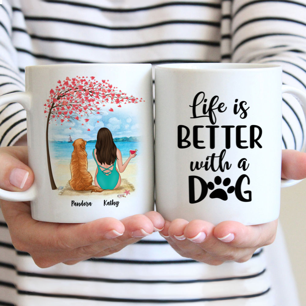 Personalized Dog Mugs - Girl and Dogs - Life Is Better With Dogs