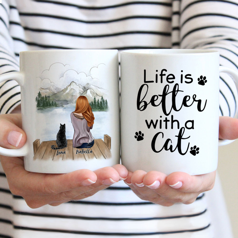 Personalized Mug - Girl and Cats - Life is better with cats v2