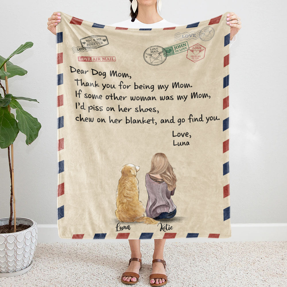 Personalized Blanket - Girl And Dogs - Dear Dog Mom, Thank you for being my Mom