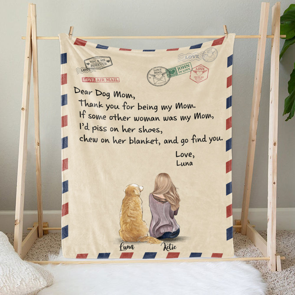 Personalized Blanket - Girl And Dogs - Dear Dog Mom, Thank you for being my Mom_1