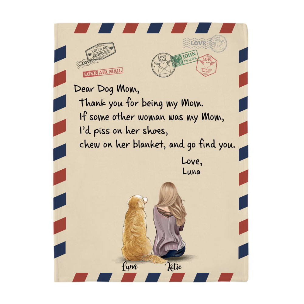 Personalized Blanket - Girl And Dogs - Dear Dog Mom, Thank you for being my Mom_2