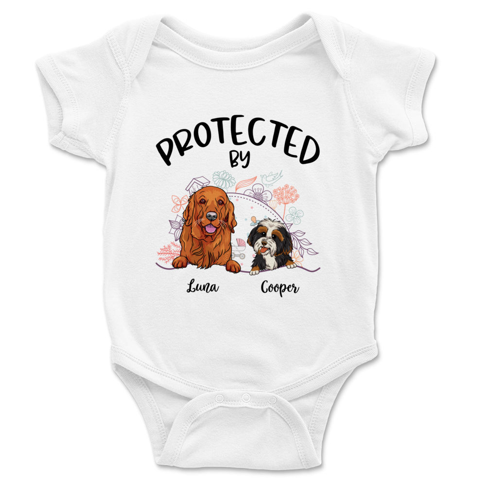 Protected By Dog Onesie - Personalized Newborn Onesie - Gossby_2