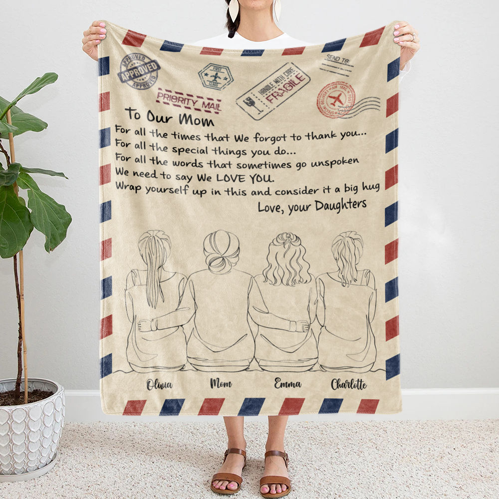 A blanket that wraps Mom up in a hug, personalized gift, send a hug, word  blanket, photo blanket, Mother's Day gift