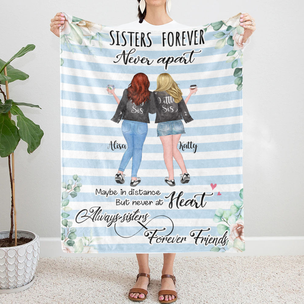 Personalized Fleece Blanket - Sisters Forever Never Apart (Ver 2)