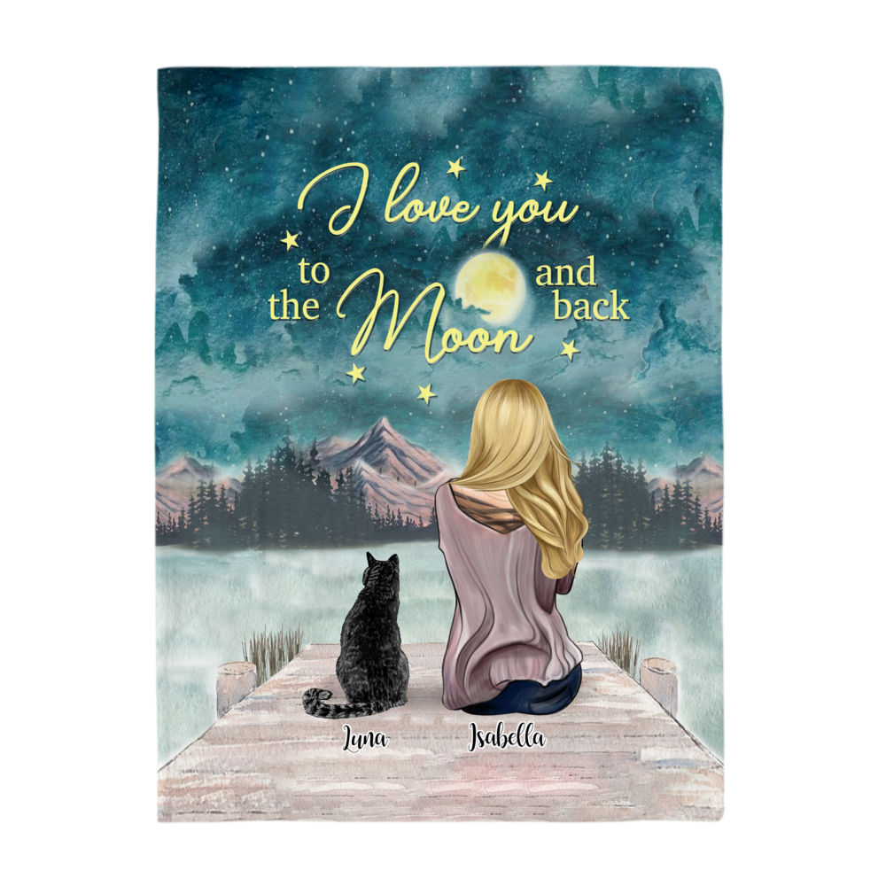 Custom Blankets - Girl and Cats - I Love You to The Moon and Back_2
