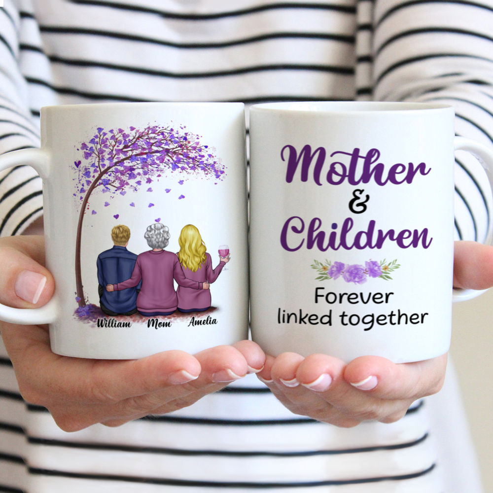 Personalized Mug - The Best Gift for Mother's Day - Mother and Chirldren Forever Linked Together - Purple Color - C-Pur-MB-US-0TG