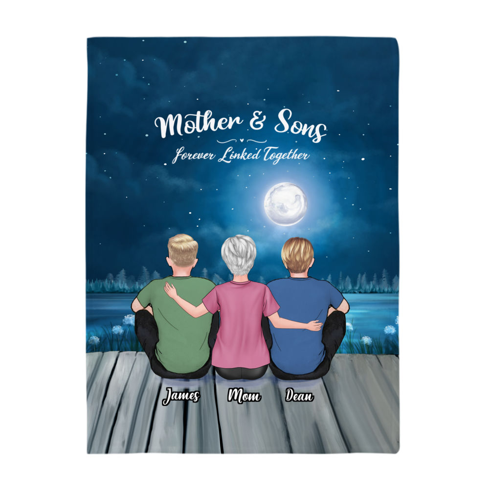 Personalized Blanket - Mother's Day Blanket - Moon - Mother And Sons Forever Linked Together_2
