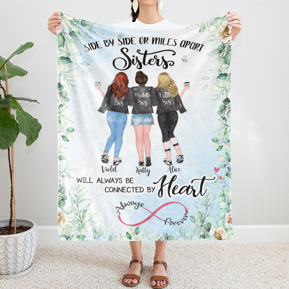 3 Sisters Personalized Blankets - Side by Side or Miles Apart