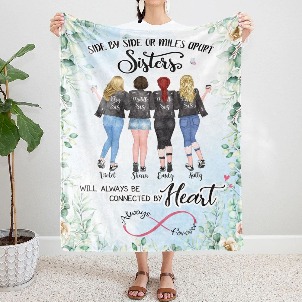 4 Sisters Side by side or miles apart Sisters will always be connected by heart. Green Fleece Blanket