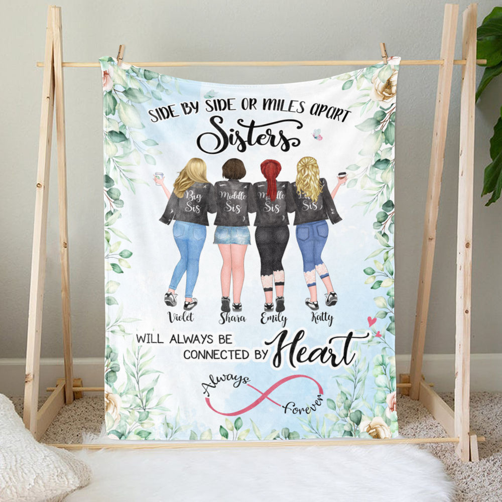 4 Sisters Personalized Fleece Blanket - Side by Side or Miles Apart_1