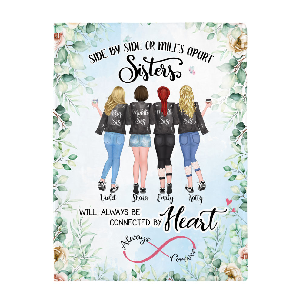 4 Sisters Personalized Fleece Blanket - Side by Side or Miles Apart_2