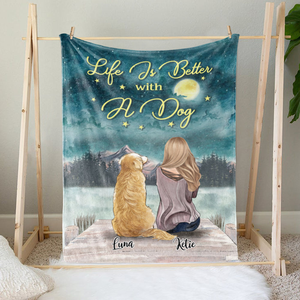 Personalized Fleece Blanket - Girl and Dogs - Life is Better with Dogs_1