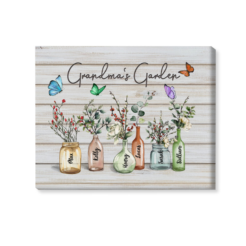 Family - Up to 12 People - Grandma's Garden - Butterflies - Personalized Wrapped Canvas_1