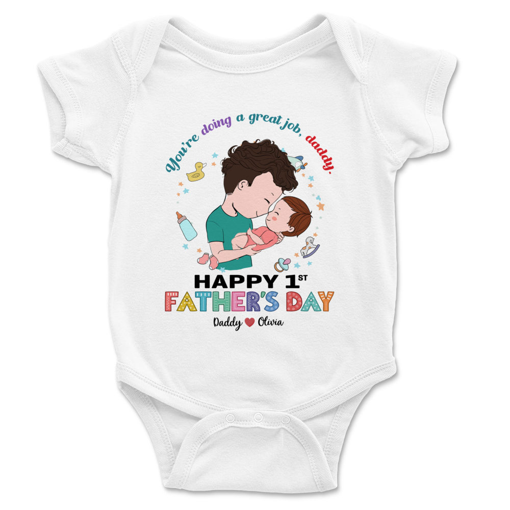 Personalized Onesie - Father and Baby - You're doing a great job daddy happy 1st father's day T2_1