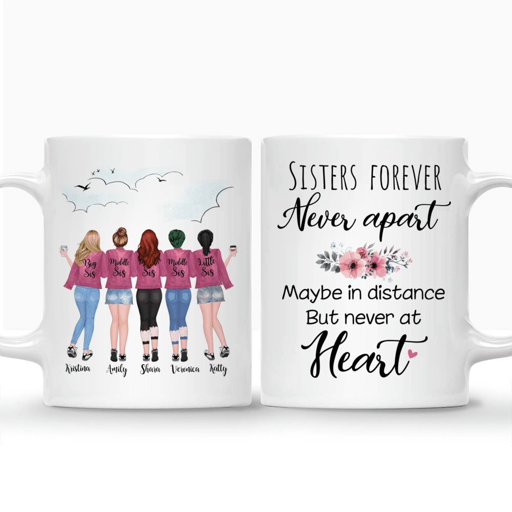 Custom Coffee Mugs for 5 Sisters - Sisters Forever, Never Apart_3