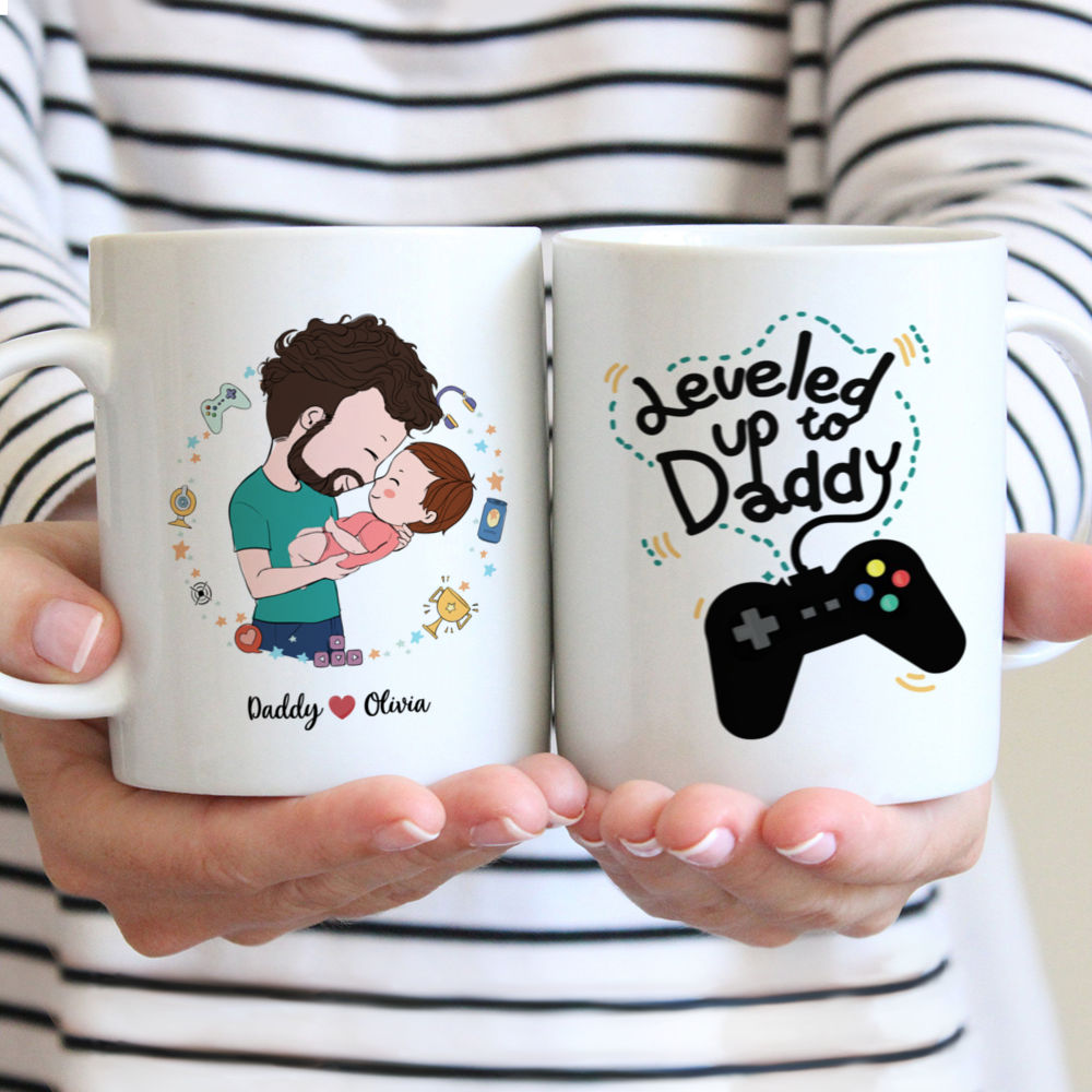 Leveled Up to Daddy Mug - Personalized Father and Baby Mug