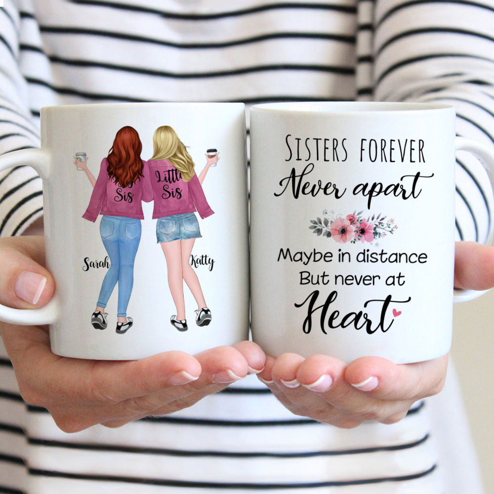 Personalized Mugs for 2 Sisters Full Body - Sisters Forever, Never Apart