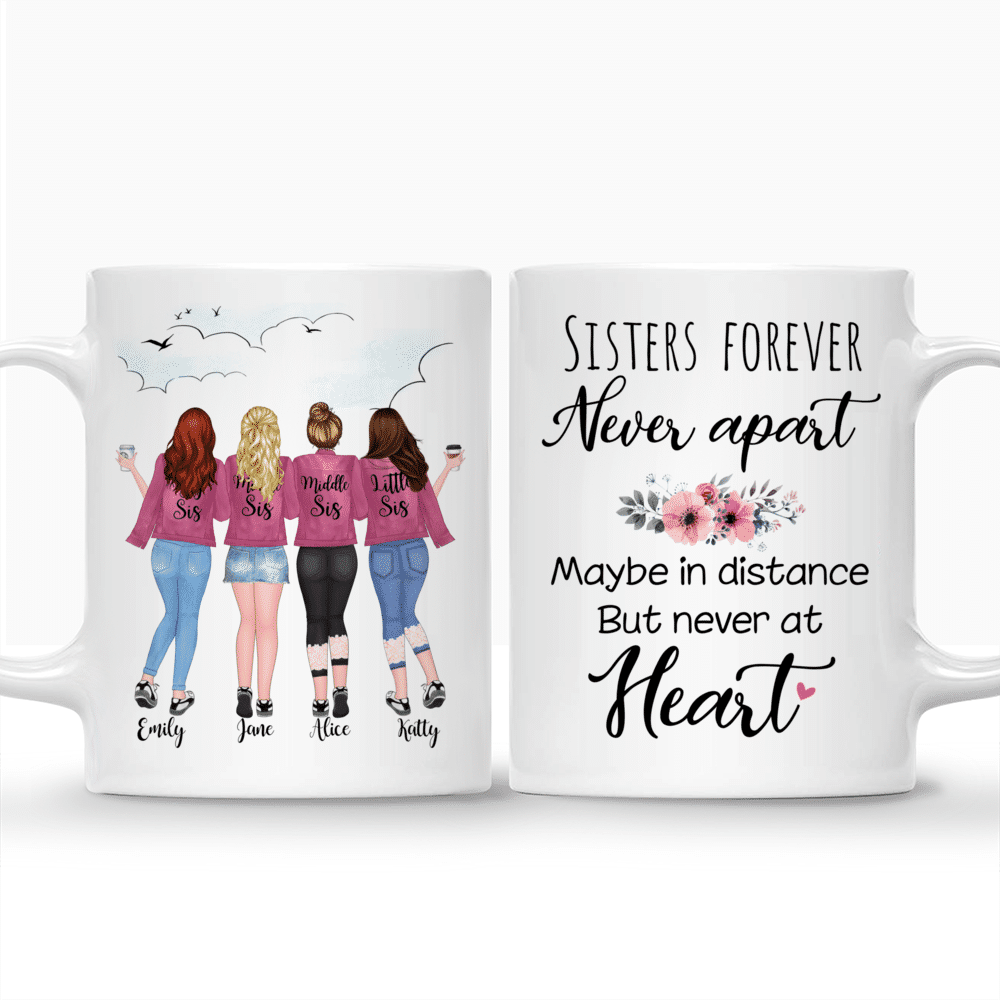 Custom Coffee Mugs for 4 Sisters - Pink Black - Sisters Forever, Never Apart_3