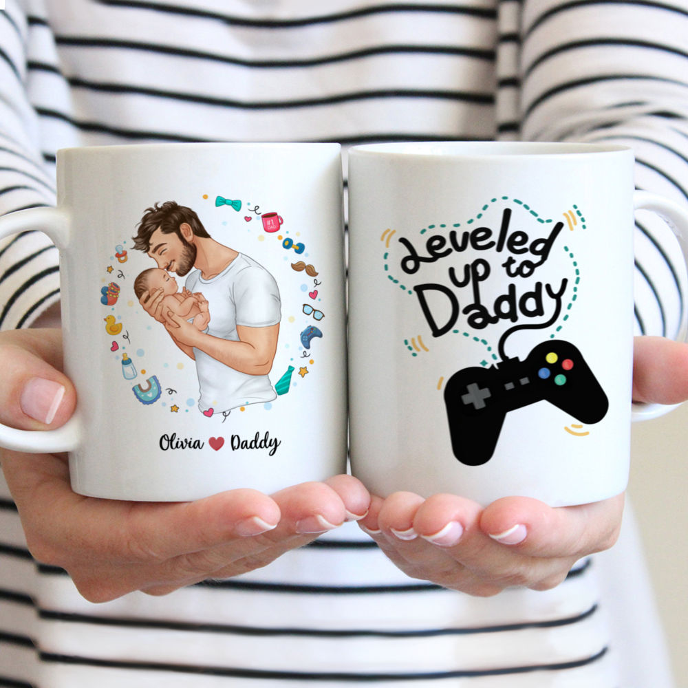 Personalized Mug - Father and Baby - Leveled Up To Daddy - 2024 Mug H1