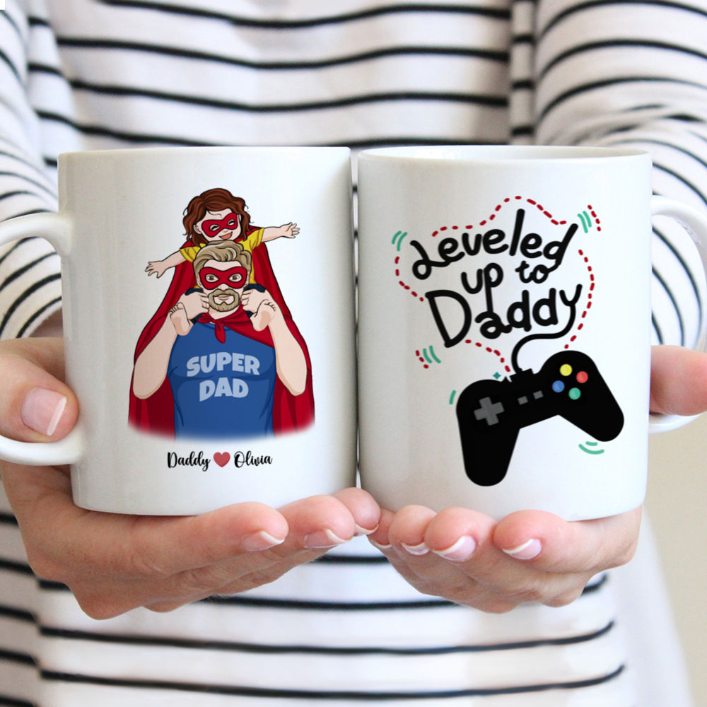 Personalized Mug - Father and Kid - Leveled Up To Daddy - 2024- H4